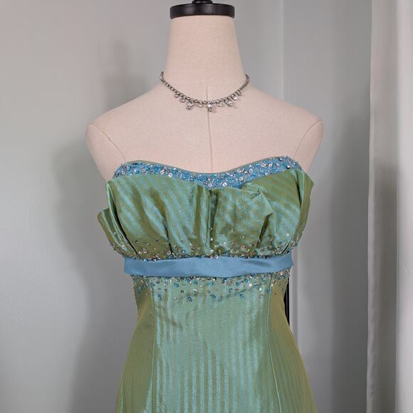 Vintage Flirt Sottero Prom Dress Maxi Gown 8 Green Y2K Corset Fairy Glam Ball - Picture 5 of 16